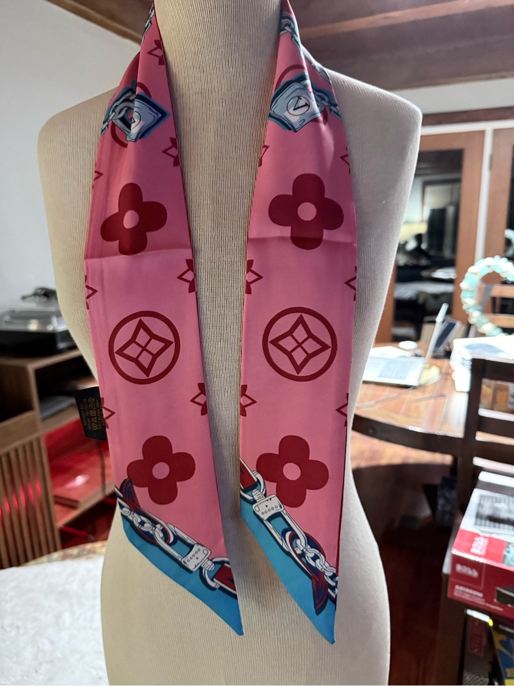 Pink Printed Silk Scarf Tie